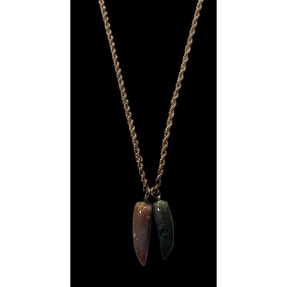 Vintage Dual Carved Stone Fang Pendant Necklace - Picture 2 of 6